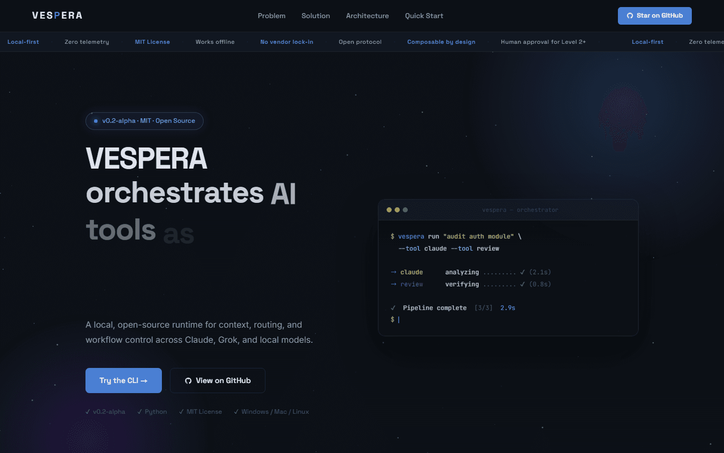 VESPERA live runtime preview